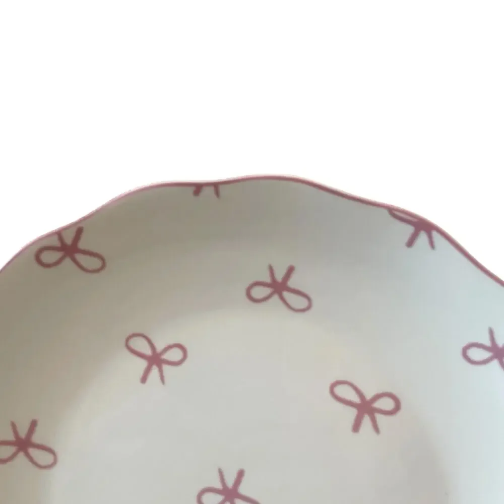GODINGER Pink Bow 8in Salad Plates Set of 4 NEW